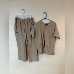 Cherokee Workwear Scrub Set Size L Khaki Poly Cotton Medical Uniform Top Pants